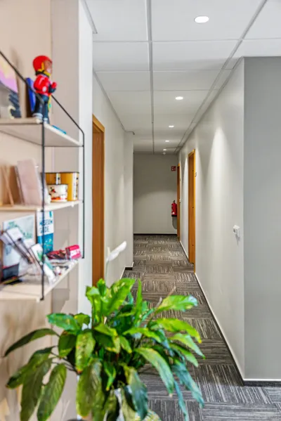 Hallway leading to the guest rooms at Hotel West
